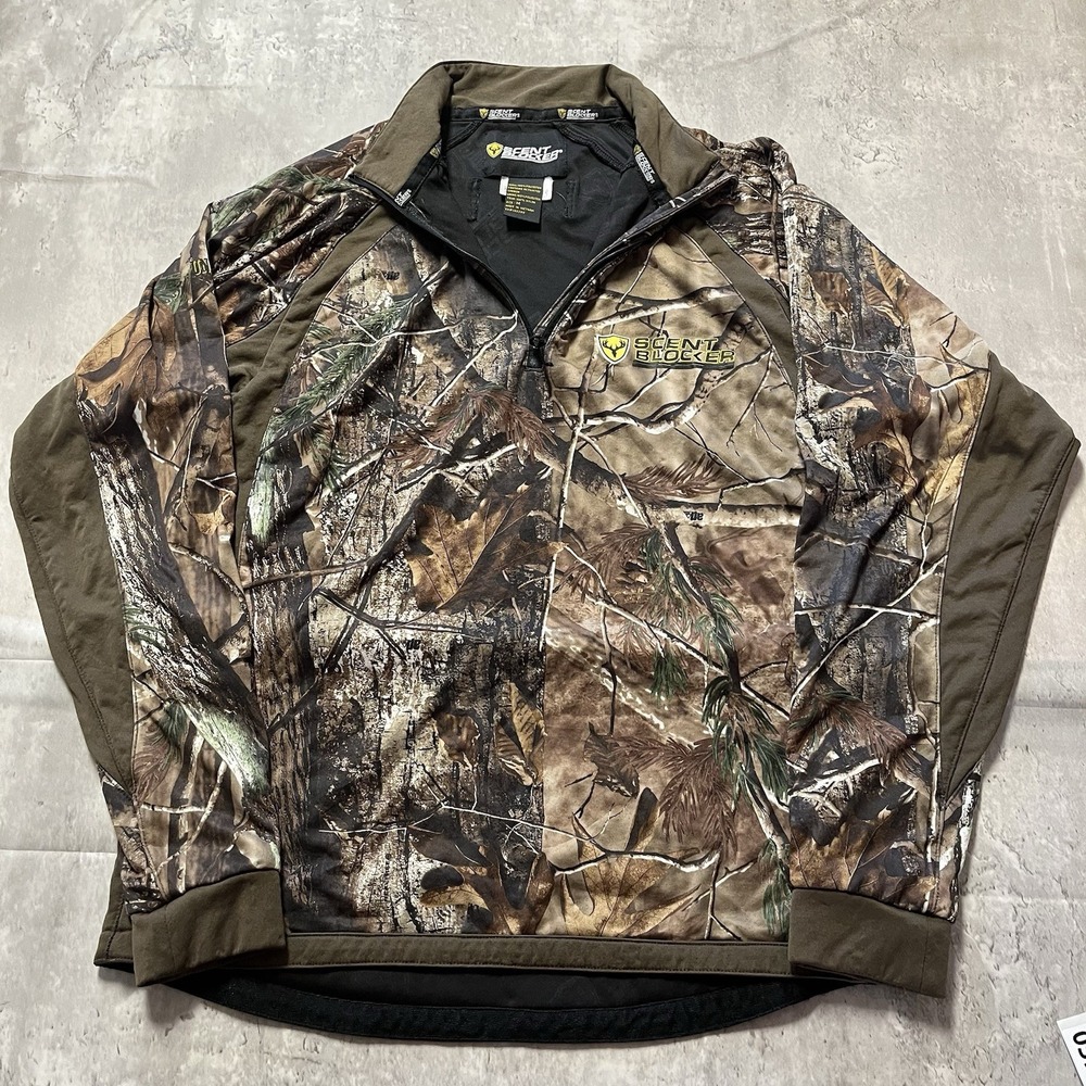 Scent Blocker Mens Camouflage Size Medium Quarter Zip Hunting Sweater Camo